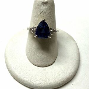 10k White Gold 3.15ct Sapphire & .18ctw Diamond Ring
